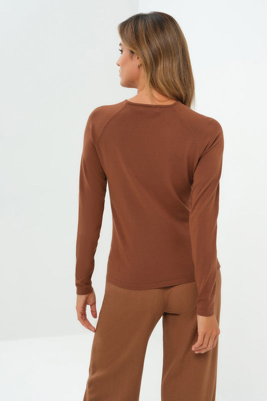 Connie Sweater Knit Baseball Sleeve Shirt in Brunette