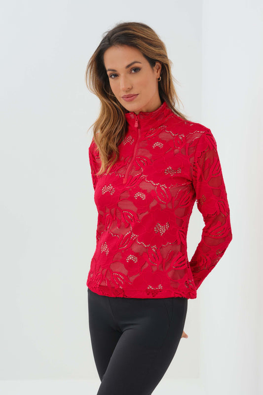 Lace Stacey 1/4 Zip Front Longsleeve Top