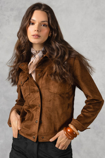 Delilah Faux Suede Trucker Jacket