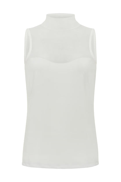 Ellen Sleeveless Mesh Mockneck Top