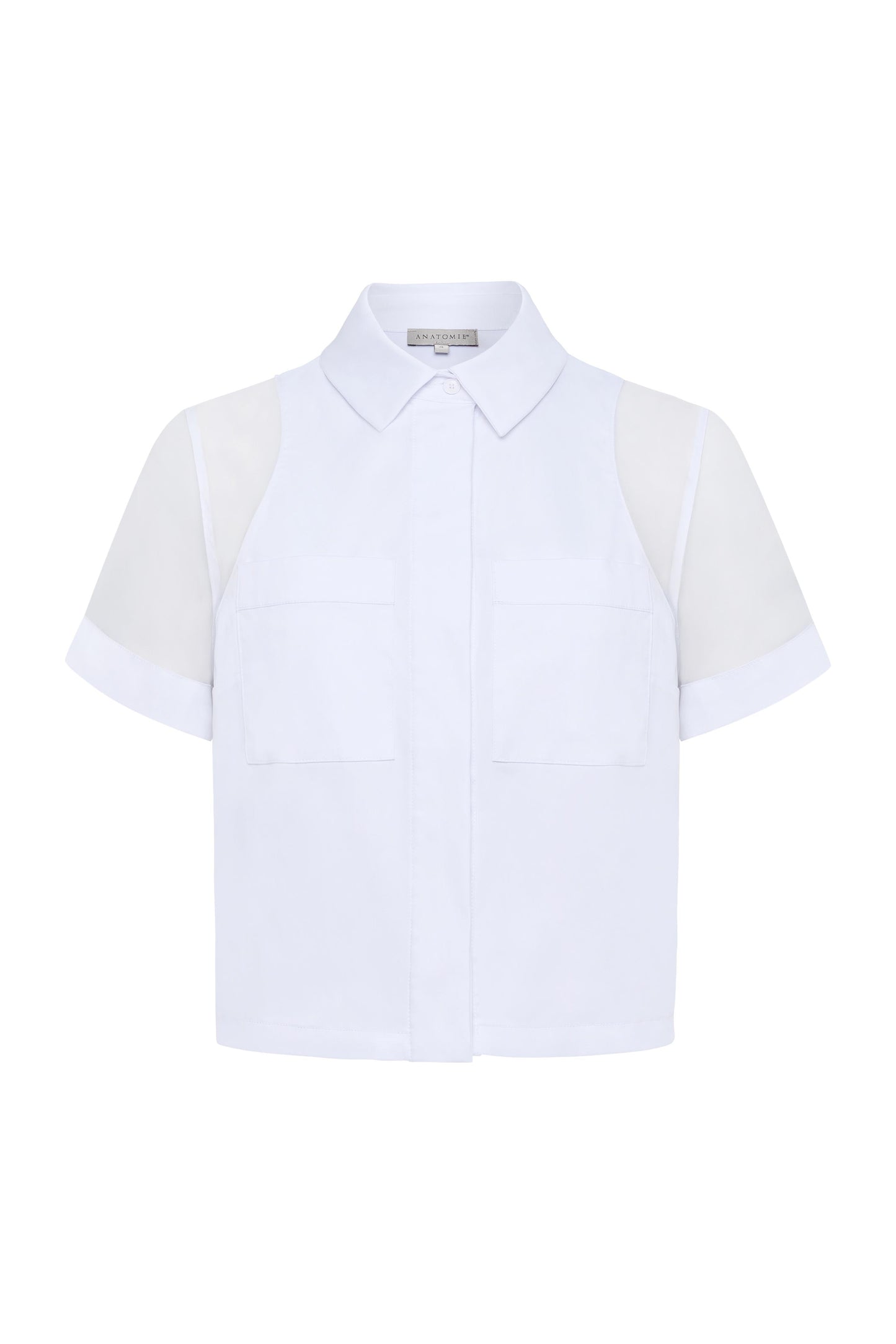 Jade Stretch Poplin & Organza Collared Button Down