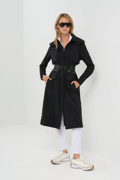 Kenya Waterproof Trench Coat with Removable Hood & Belt