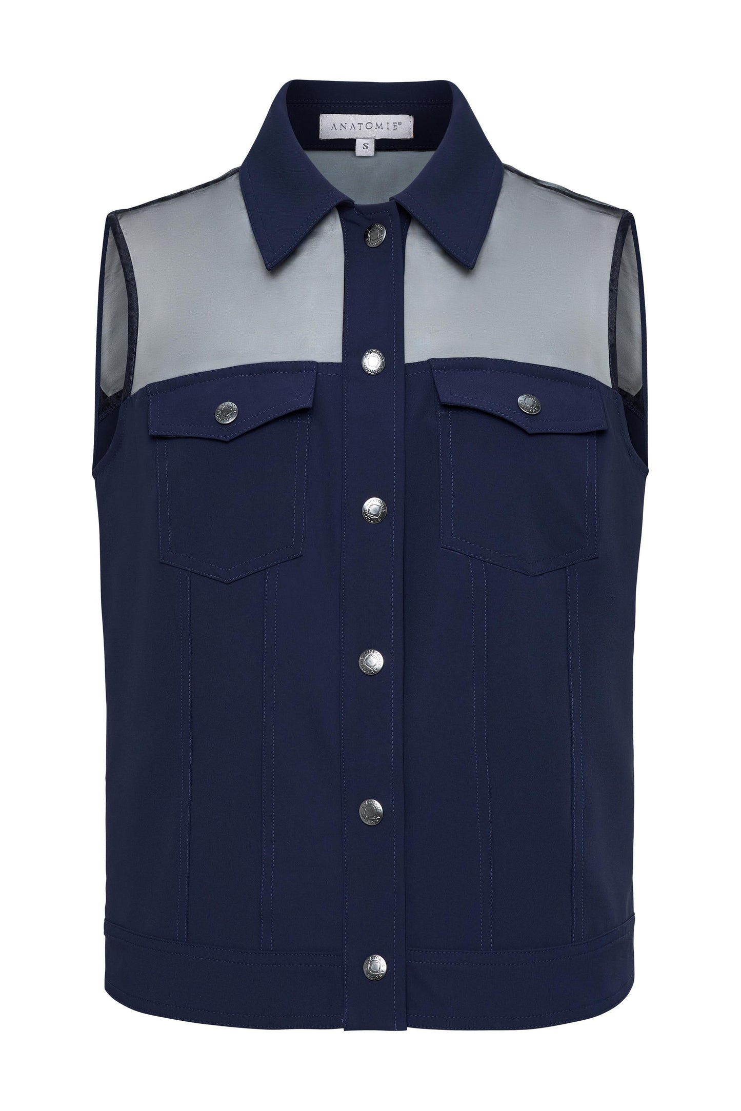 Lenox Organza & Performance Twill Sleeveless Trucker Vest