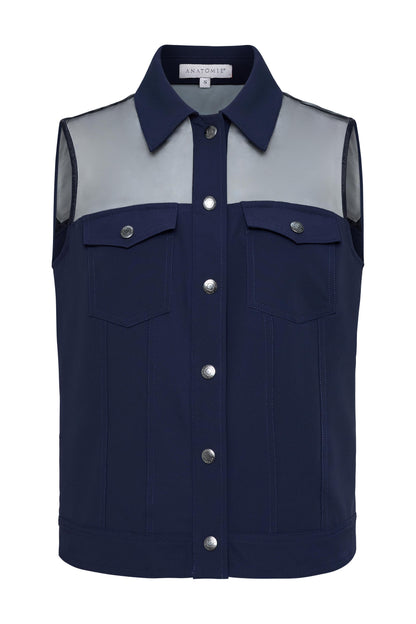 Lenox Organza & Performance Twill Sleeveless Trucker Vest