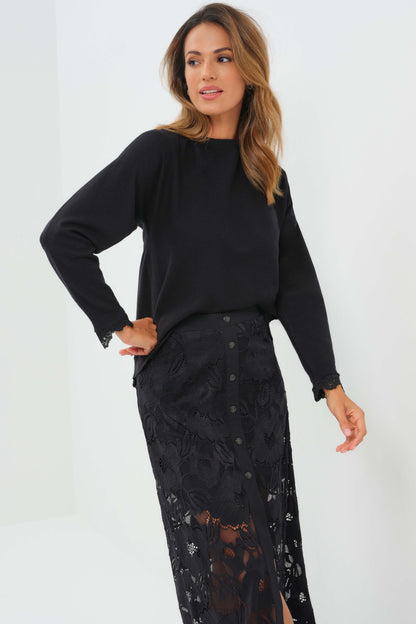 Passion Sweater Knit & Lace Crewneck with Back
