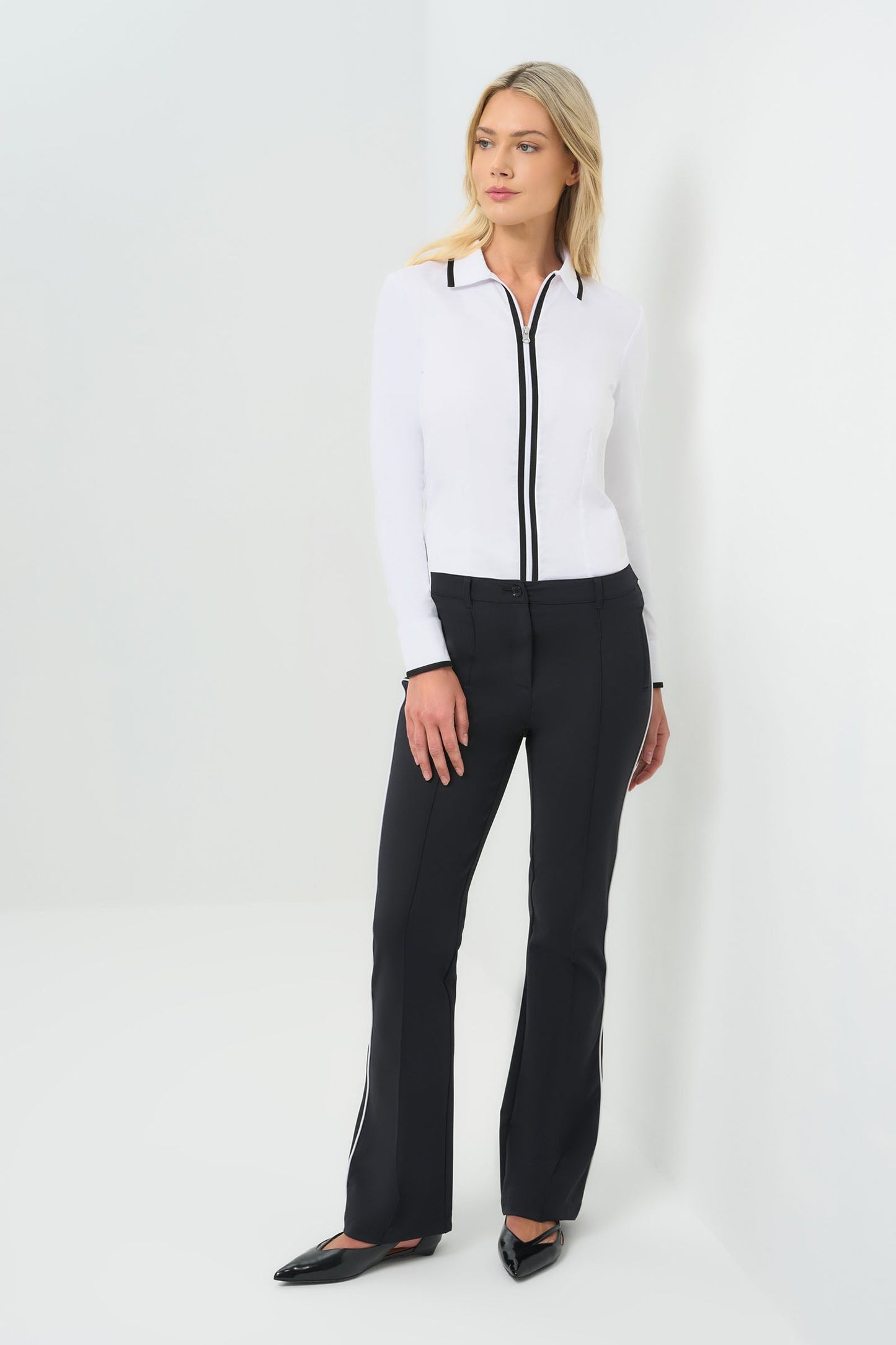 Bruna Collared Zip Top with Poplin Front