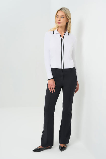 Bruna Collared Zip Top with Poplin Front