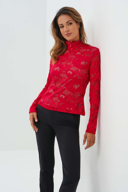 Lace Stacey 1/4 Zip Front Longsleeve Top