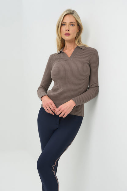 Georgie Rib Sweater Knit Collared Top