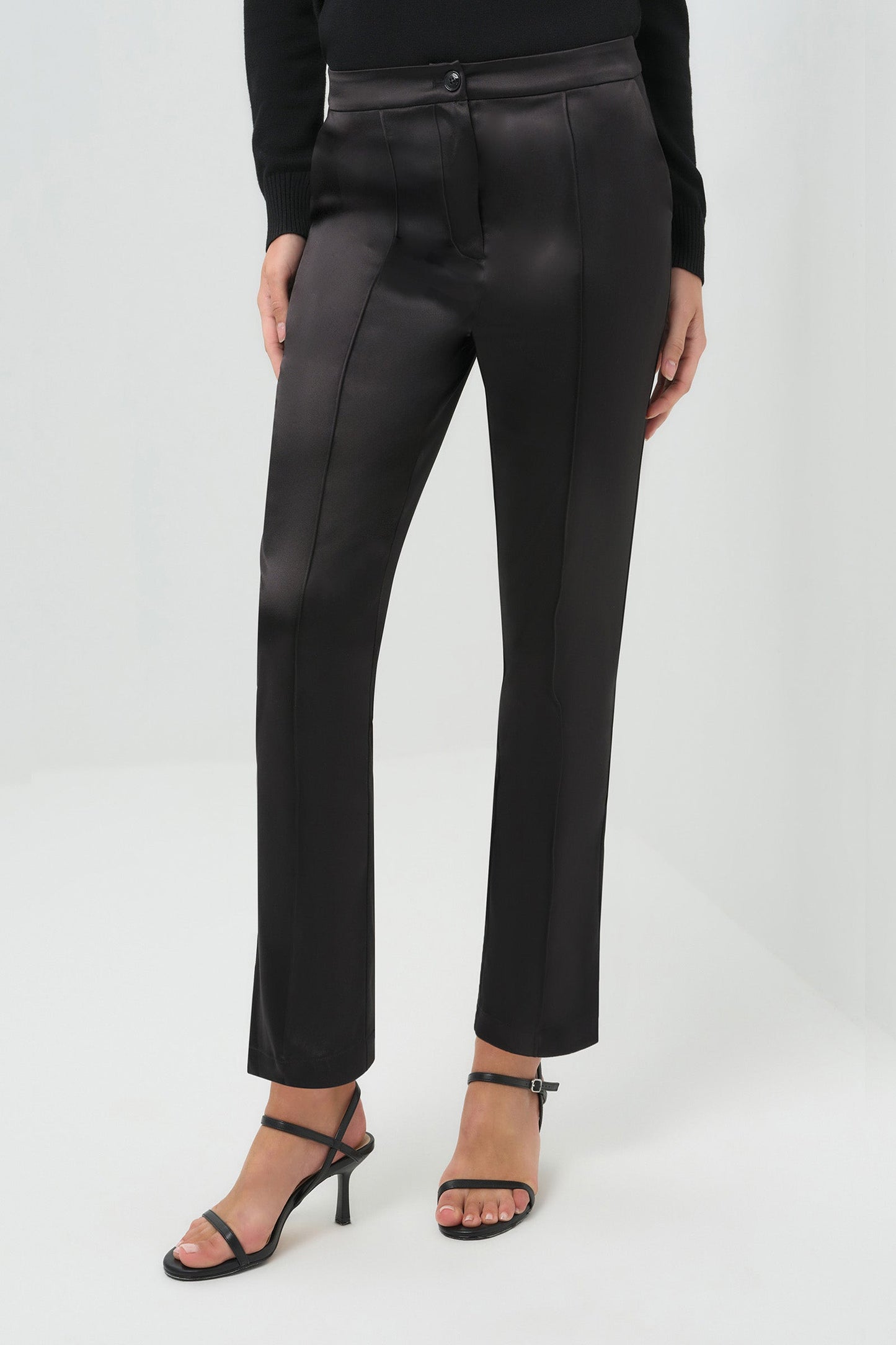 Arden Satin Straight Leg Pant in Black