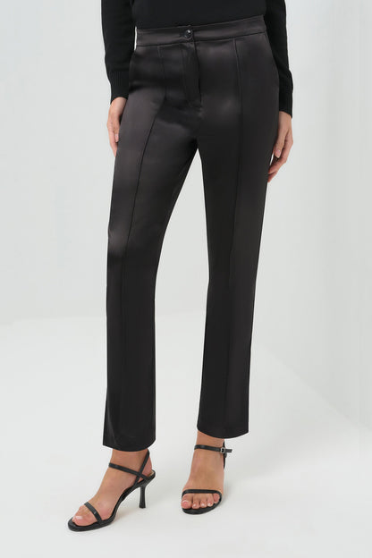 Arden Satin Straight Leg Pant in Black