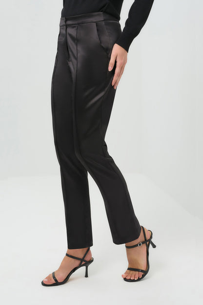 Arden Satin Straight Leg Pant in Black