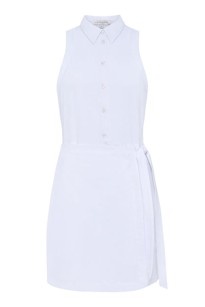 Milana Sleeveless Collared Button Up Wrap Dress in White