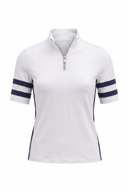 Serena Sport Striped Zip-Up Short Sleeve Top