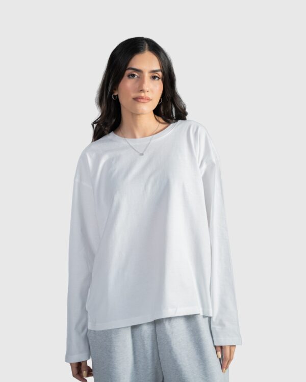 White Full Sleeve Boxy Tee | Fashionable Frequent Flyer