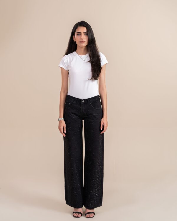 Obsidian Noir Rhinestone Straight Leg (Low Rise) | Fashionable Frequent Flyer